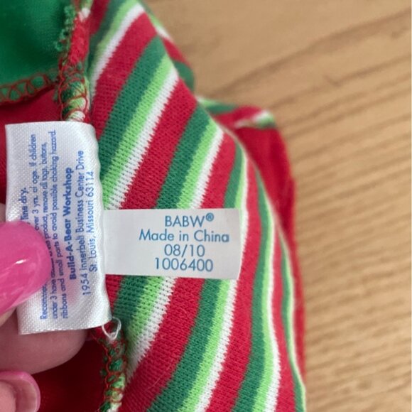 Build a Bear Workshop Holiday Outfit Elf Costume Christmas Green Red Stripped - Picture 6 of 8